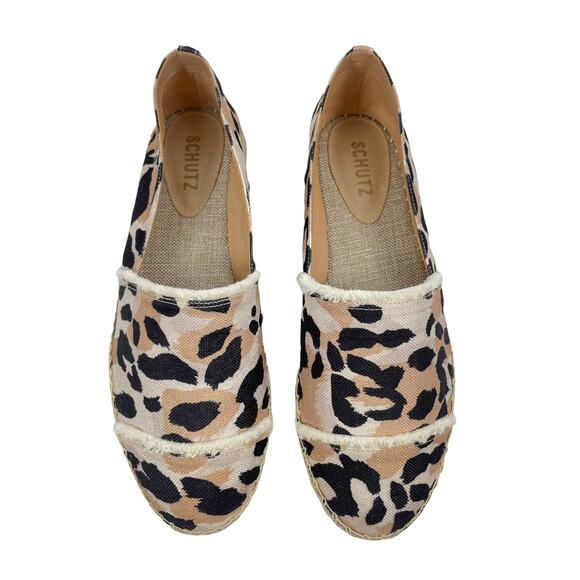 Schutz Ohanna Leopard Print Canvas Espadrilles Slip On Neutal Size 10 - Picture 4 of 13